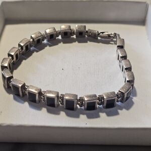 VTG Navajo Running Bear Sterling Silver Black Onyx Bracelet 7" Length